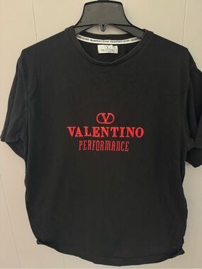 Valentino Black Short Sleeve T-Shirt with Red Logo